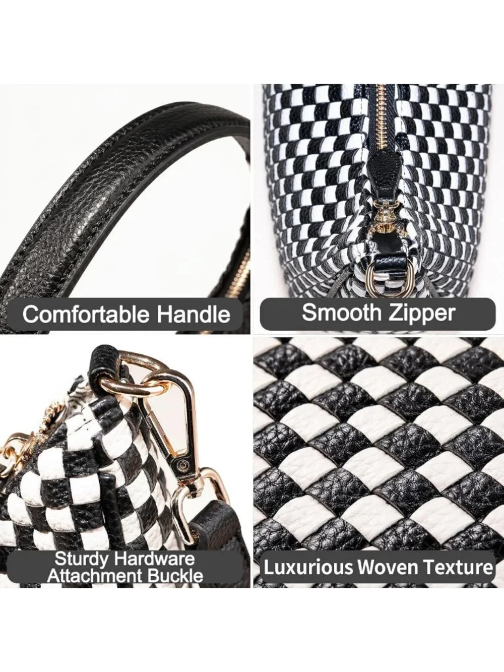 Chic Black Vegan Leather Woven Shoulder Bag, Slouchy Hobo Crossbody Tote
